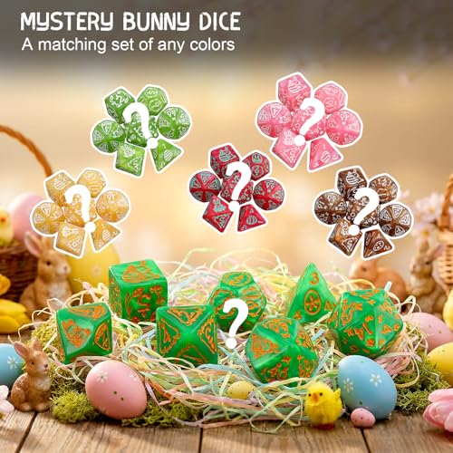 Image of PJOY Mystery DND Dice Set Bunny Pattern Polyhedral D&D Dice for Dungeons and Dragons Role Playing Games TTRPG DND Gifts