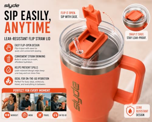 Image of Slyde 1200ml Stainless Steel Insulated Tumbler with Handle | Double Wall Vacuum Travel Mug | Leakproof Lid | Includes 2 Straws (1 Stainless Steel & 1 Plastic) BPA Free Baby Pink