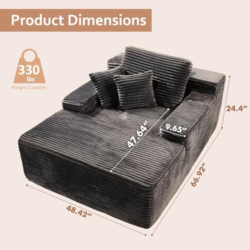 Image of HOOOWOOO Chaise Lounge Sleeping Couch, 48.5x67 Assembly Free Modern Minimalist Sofa, Extra Deep Large Single Seat Sofa, Free Standing Floor Couch in A Box for Living Room (Gray Velvet Upholstered)