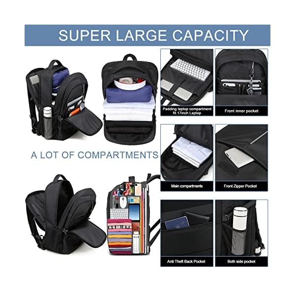 Mochila Portatil Impermeable para Ordenador Portatil 17.3 Pulgadas con Puerto USB Antirrobo - Imagen 4