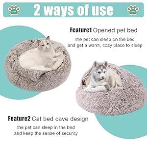   Round-Dog-Cat-Cave-Bed-with-Hooded-Cover-Pet-Bed-Hooded-Dog-Bed-Cave-Faux-Fur-Cuddler-Comfortable-Self-Warming-Pet-Bed-Removable-Washable-Soft-Plush-Burrowing-Donut-Bed-for-Puppy-Kitty