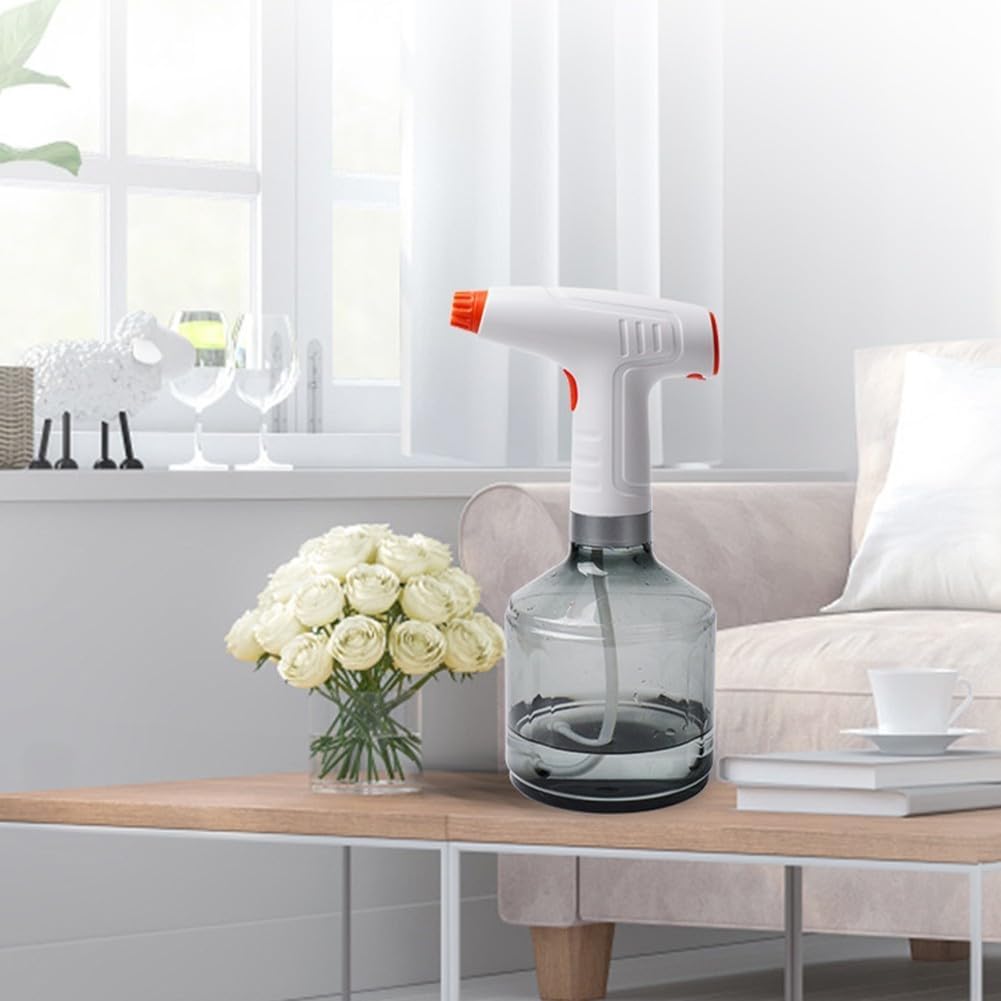Battery Powered Plant 0.9L Continuous Spray Bottle Electric Garden Sprayer With Adjustable Water Flow USB Rechargeable Watering Can For Indoor Plants(Orange + White)