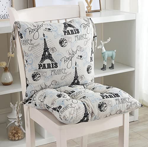 Coussin de chaise avec dossier et sangles - Coussin à dossier bas pour chaise de jardin, salle à manger, jardin, intérieur et extérieur - 45 x 45 cm (blanc-paris)