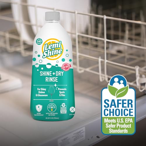 lemi shine shine and dry natural dishwasher rinse aid - hard water stain remover - 2535 fl oz