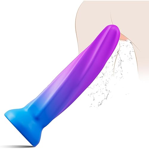 Soft Silicone Anal Dildo for Beginner with Powerful Suction Cup, 7.8 Inch Fantasy Monster Smooth Dildo for Female G-spot Stimulator & Male Prostate Massager, Anal Toys and Vaginal Dilators, Purple