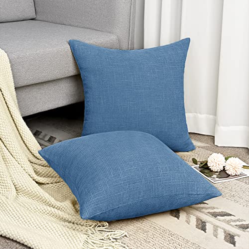 Yastouay 2 Pack Throw Pillow Covers 16 X 16 Inch, Farmhouse Decorative Throw Pillows, Square Chenille Pillowcase Cushion Covers For Sofa Couch Bed Chair, Denim Blue #TOP2