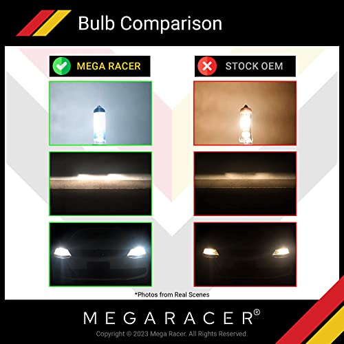 Mega Racer 9005/Hb3 And 9006/Hb4 Halogen Headlight Bulb Combo For Low Beam And High Beam - Super White 5000K 12V, Xenon, Ip68 Waterproof Rating, Automotive Replacement Bulbs - Pack Of 4 #TOP5