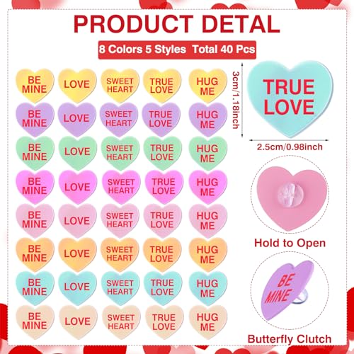 Image of Giegxin 40 Pcs Valentine's Day Conversation Heart Pins for Women Love Candy Pins Romantic Words Lapel Brooch Backpacks for Jackets Bags Hats Valentines Day Accessories Gifts