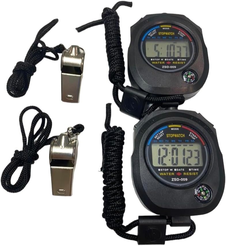Miniatura 2 de Paquete de 2 cronómetros y 2 silbatos para entrenamiento deportivo