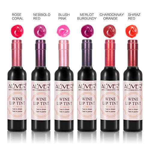 6 Piezas Pintalabios Mate, Brillo De Labios Hidratante Resistente al Agua de Larga Duracion,Brillo de Labios en Mini Botellas de Vino, Lápices Labiales Antiadherentes Para Mujeres