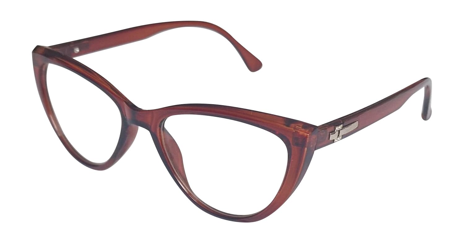Fads & Fashions Unisex Brown Cat Eye Reading Glasses Womans Stylish Fashion Chic Bling Retro 1960S Metal Hinges Dx64 (, 2.50, X)