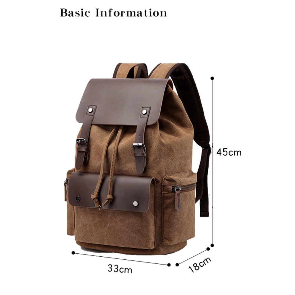 XINYASEE Zaino Canvas Vintage per Laptop,Zainetto Escursionismo Viaggio Borsa Unisex, Retrò Uomo Zaino Università Zainetto 14" Laptop Uomo Borse Viaggio Scuola Campeggio (caffè)