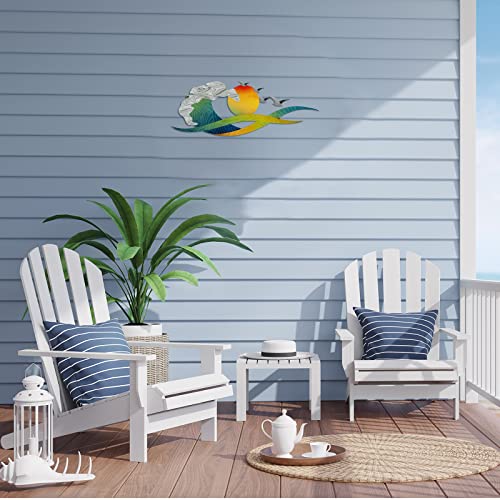 Coastal Wall Decor Metal Tropical Beach Wall Art Gulls Sea Oats Botanical Sun Contemporary Wall Art Summer Wall Sculptures Decor For Home Bedroom Living Room Office Decor (Warm Style) #TOP4