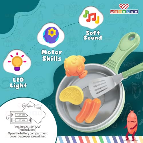 Image of Wembley Mini Chef's Corner Electric Pan | Pretend Cooking Kitchen Set for Girls | Pan with LED Light, Sizzle Sound & 3 Simulated Color-Changing Foods | Realistic Toy for Girls 3, 4, 5 Year |