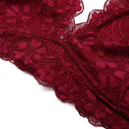 Image of Floral Lace Halter Bra Bralette Top Hook and Eye Closure Back Unpadded Wirefree Lace Bra
