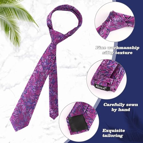 Image of Alizeal Mens 3.15inches Leaf Flower Pattern Tie Set | Floral Pattern Pocket Square Perfect for Fall Winter Business and Holiday Events
