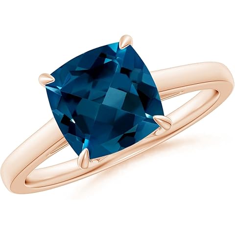 Angara Natural London Blue Topaz Solitaire Ring for Women | Solitaire Cushion London Blue Topaz Cocktail Ring in 14K Solid Gold/Platinum | December Birthday, Gemstone Jewellery Gift