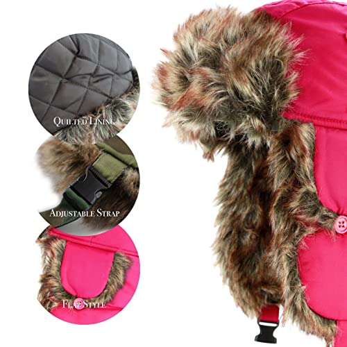 The Hat Depot Faux Fur Safety Reflective Aviator Trapper Hat Snow Ski Trooper Winter Cap thumb #4