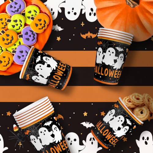 Litmitfu 30 Pack Halloween Paper Cups - Disposable Halloweens Heavy Duty Cups, Ghost Bats Spider Web Design Cup for Halloween Themed Party Decorations Supplies Favors, 9 oz - image 7