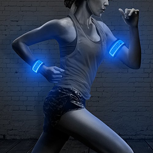 BSEEN LED Armband 2 Packs Light Up Glowing Bracelet High Visibility Night Safety Wristband for Running, Jogging, Cycling & Biking(Blue,Nylon)