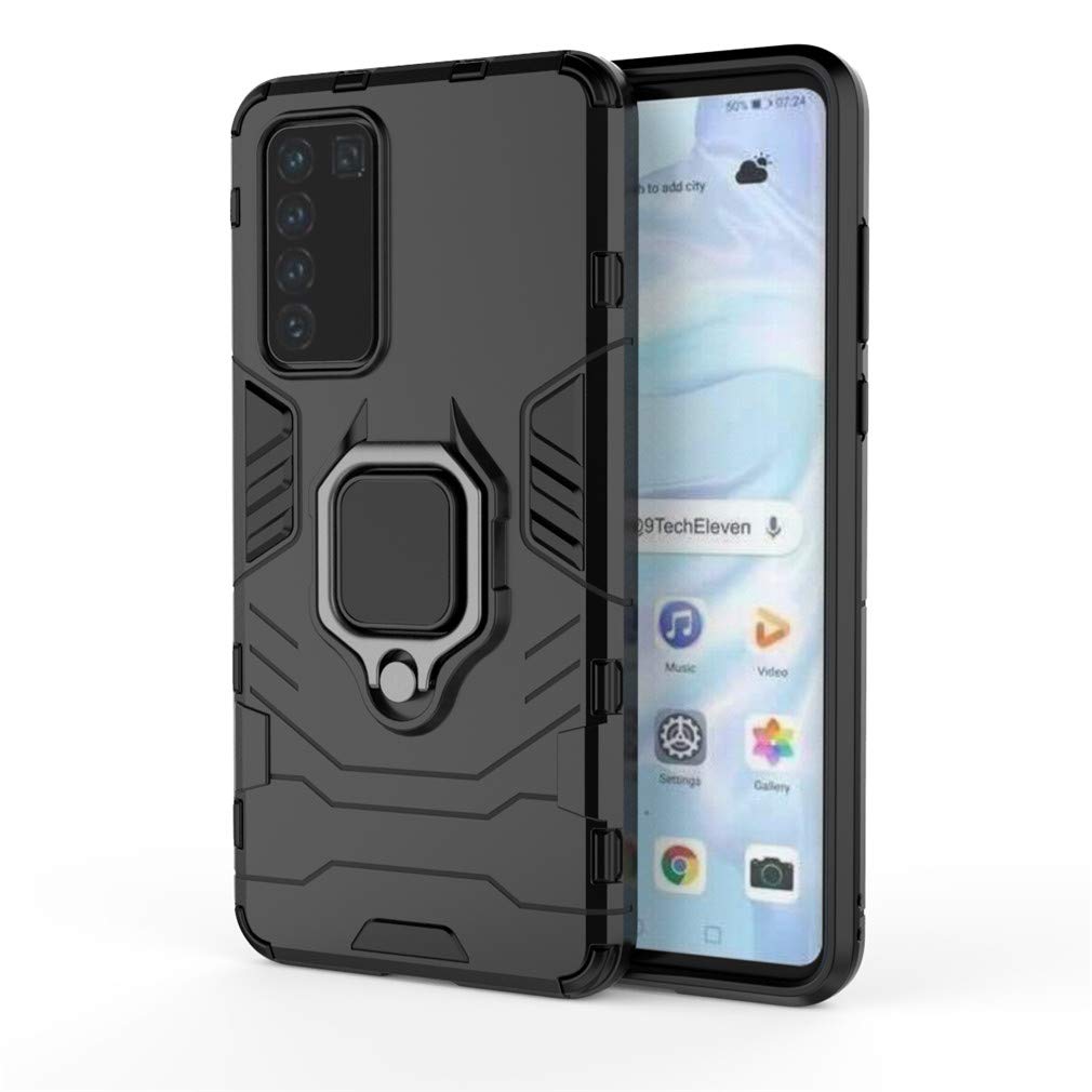 CHcase Huawei P40 Pro Funda, Anillo Metálico Sujeción Soporte Antichoque Rígido Caja (Funciona con el Montaje de Coche Magnético) Doble Capa Sólido Case Carcasa para Huawei P40 Pro -Black Plus Gray — view 36