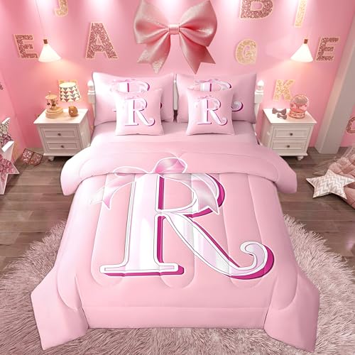 jejeloiu Ensemble lit rose nœud King 7 pièces