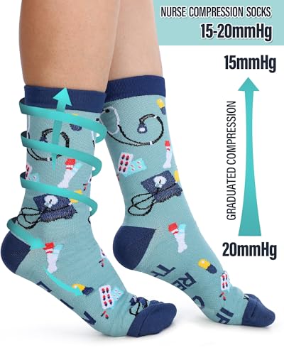 6 Pairs Novelty Nurse Socks for Men Funny Compression Cotton Crew Socks Nursing Week Gift for Nurses Medical Worker Dental Assistant3