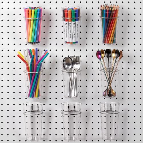 Image of Pegboard Cups With Loops, 9 Pack Clear Peg Board Pencil Holder Organizer