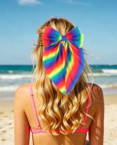 Moños grandes arcoíris para cabello con clips miniatura 2