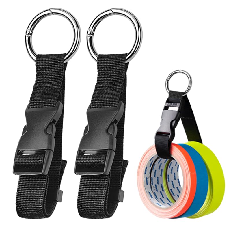2 Pack Electrical Tape Holder - Strap Tape Measure Holder Thong with Metal Clip for Tool Belts - Multi-Function Hanging Storage Strap for Storing Cables, Ropes, and Wires in Tool Bag (Black)