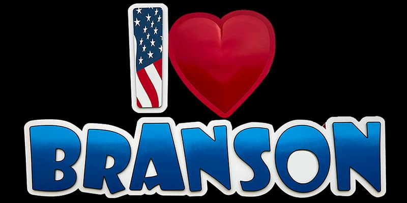 Black I Love Branson Sticker (Missouri Vacation Spot Decal Music Vinyl for Cars, Trucks, Laptops, and Coolers (3 x 6 inch)