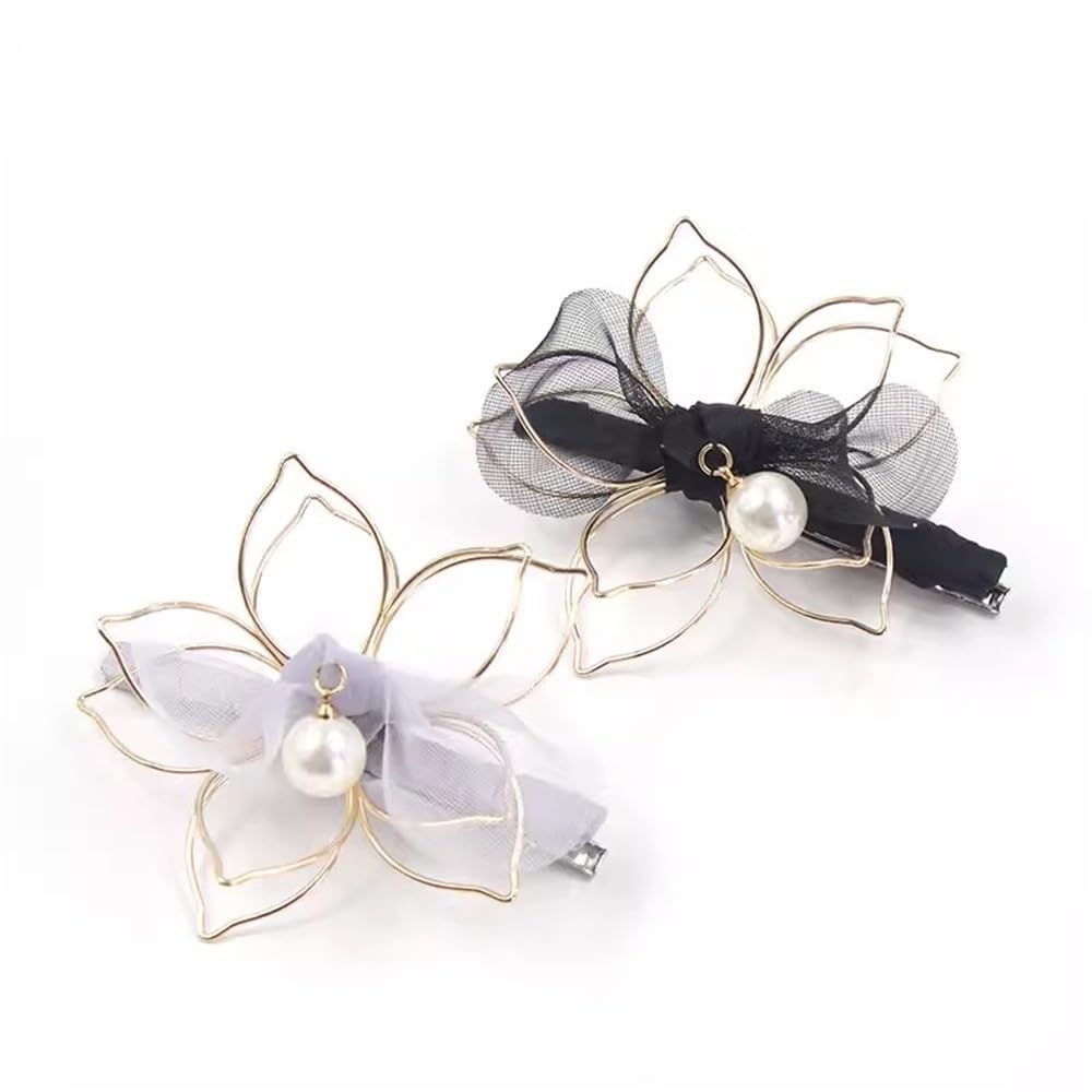 Fermaglio for capelli laterale da donna con fiori in organza, fermagli for capelli laterali,Fermagli per capelli con fiori e piume(Black)
