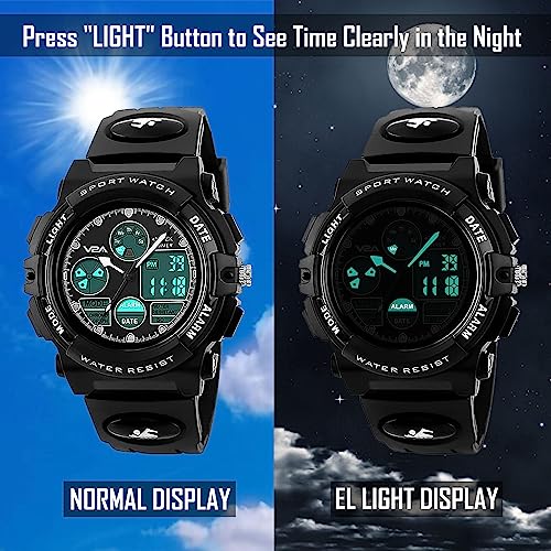 Image of V2A Nova Pro Kids Watch for Boys Age 8-14 | 44mm Analog Digital Sports Watch | Alarm Stopwatch Backlight | TPU Strap | 30M Water Resistant | School & Birthday Gift | Gift for Boy