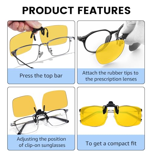 VIEWBETTER® 2 Pack Clip On Day & Night Vision Glasses for Driving Polarized Anti Glare Flip-Up Sunglasses3