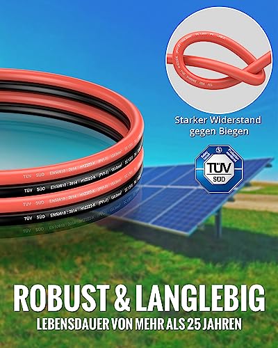 GARLLEN 1m Solarpanel Verlängerungskabel 4mm², Solarkabel Verlängerung Verbindungskabel mit IP68 Solarstecker, 1500V Kabel für Photovoltaikanlagen PV Solarmodul mit TÜV, CE, ROHS-Zertifikat (4mm²-1m)