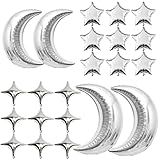 54Pcs Star Foil Balloons Moon Foil Mylar Balloons with 50Pcs Silver Star Balloons and 4Pcs Large Moon Foil Balloons for Baby Shower Christmas Anniversary Engagement Wedding Birthday Party Decoration