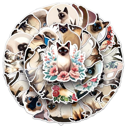 100Pcs Cute Siamese Cat Stickers Funny Cat Happen Vinyl Waterproof