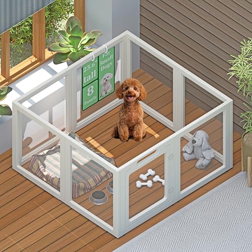 SENTORYY Clear Acrylic Dog Playpen – Transparent Indoor Puppy Playpen with Sturdy Panels, Expandable Dog Pen for Small & Large Pets, Modern Pet Enclosure (8-Panel)