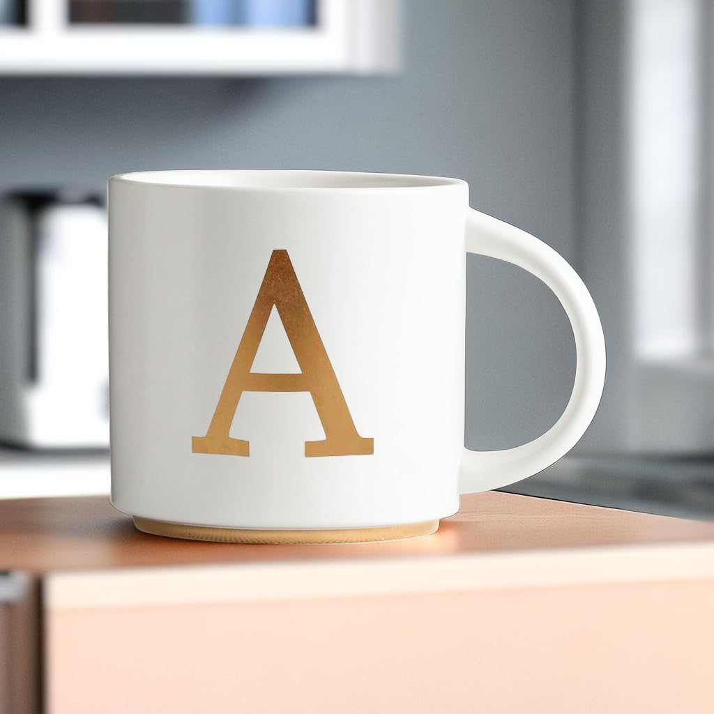 COLLECTIVE HOME - Monogram Ceramic Mugs, 15 oz Golden Initial Coffee Cups, Elegant Alphabet Tea Mugs, Elegant Personalized Mug with Gift Box, Unique Mug with Double Side Capital Letter (A) - Image 2