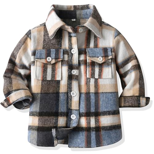 Yaopelky Niño Camisa De Franela A Cuadros Niños Manga Larga Botón Abajo Chaqueta Bolsillo Solapa Regular Fit Casual Otoño Ropa