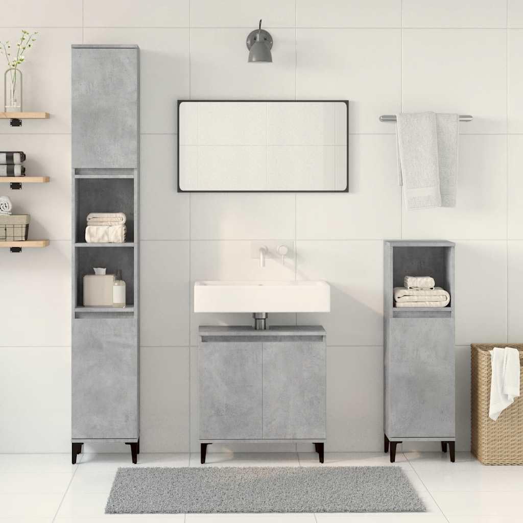 vidaXL 3-TLG. Badmöbel-Set Betongrau Holzwerkstoff