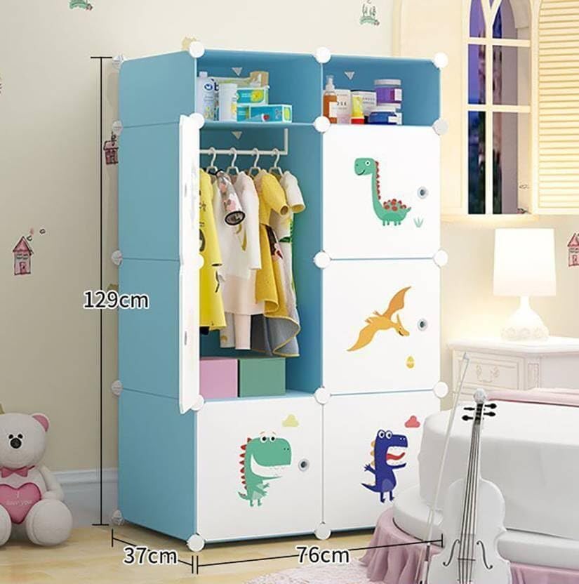 Image of 6 Door Plastic Wardrobe for Kids - Cupboard for Clothes Storage Rack, Almirah for Clothes, Baby Collapsible Wardrobe, Multi-Purpose Kids Storage Organizer for Books,Toy