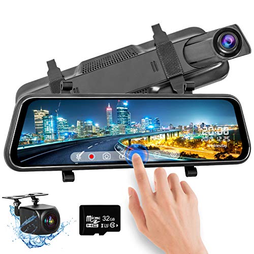 Sanlinkee Mirror Dash Camera,10" Full HD Touch Screen Car Mirror Dash Cam Backup