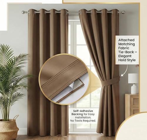 Image of VAS COLLECTIONS 100% Blackout Door Curtains, 7 Feet (121x215 cm) Set of 2, Plain, Thermal Insulated, Room Darkening Curtains for Living Room, Bedroom, (Mocha)