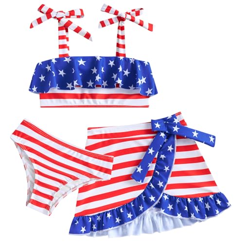 Image of ALISISTER Girls Swimsuit 3 Piece Bathing Suits Flounce Bikini Tankini Set Beach Swimwear with Cover Ups Skirt for 3-8 Years