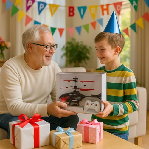 Image of KIDZYMON RC Helicopter with Hand Gravity Sensor, Flying Remote Control Helicopter Toy, Chargeble, 3D Light & Safety Sensor for Kids Age 4+ Years I Pack of 1 (Black Red Wings)