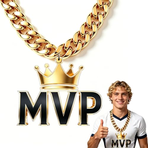 SAKNYUFO MVP Turnover Chain Medal 7 Oversized Gold Champ Award Necklace Big Trophy Prize for Baseball Basketball Football Soccer Softball Volleyball Tournament Winner Party Favors