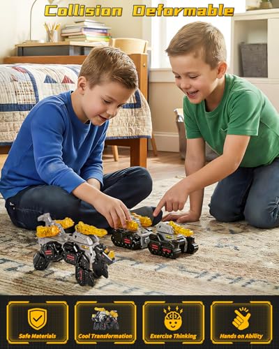 Image of Collision Transforming Dinosaur Car Toys, 2 in 1 Magnetic Car Transform into Dinosaur Toys, Dino Robot Toy, Deformation Car Birthday Easter Party Gifts for Kids Boys Girls, Black