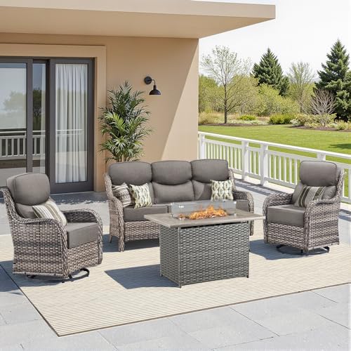 Luxury Patio Furniture Set with Fire Pit Table-4 Pieces High Back...