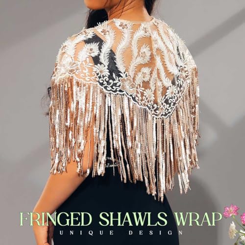 EVILD Womens 1920s Sequin Shawls and Wraps Wedding Cape for Evening Dresses3